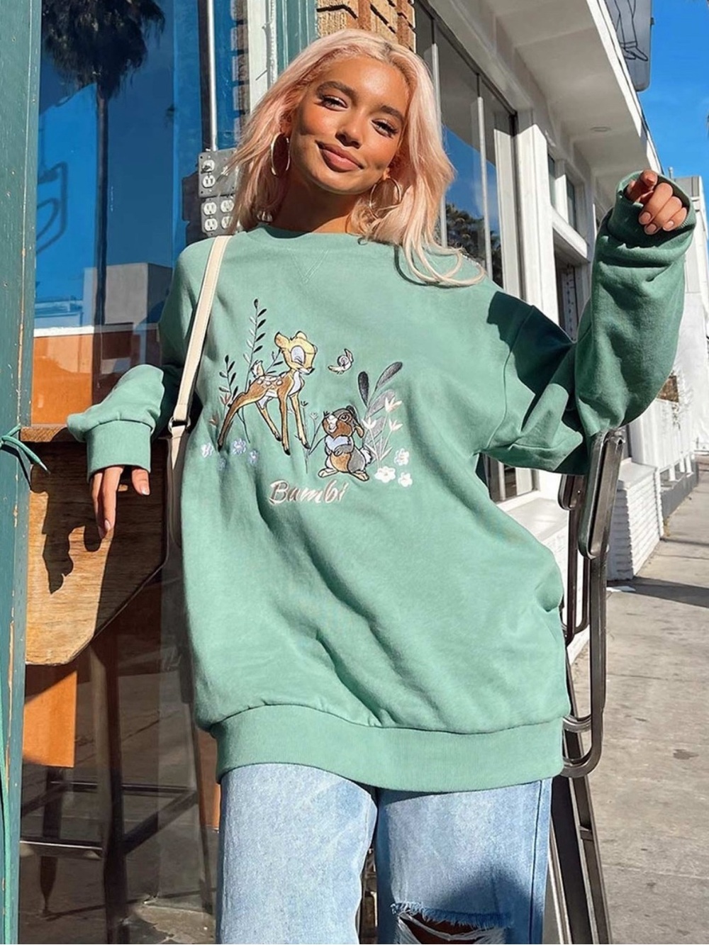 Disney Sage Green Bambi Oversized Sweatshirt